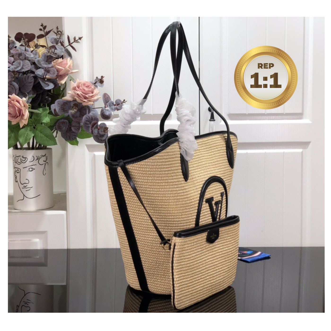 [REP 1:1] Louis Vuitton Saint Jacques Raffia Black For Women 22.4in/57cm